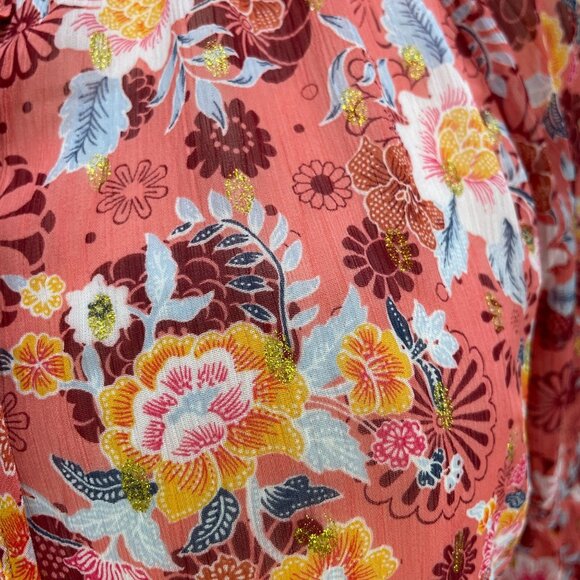 A Love Story Coral Floral Glitter Blouse Ruffle Neck 2X Boho Romantic NWT - Picture 7 of 9